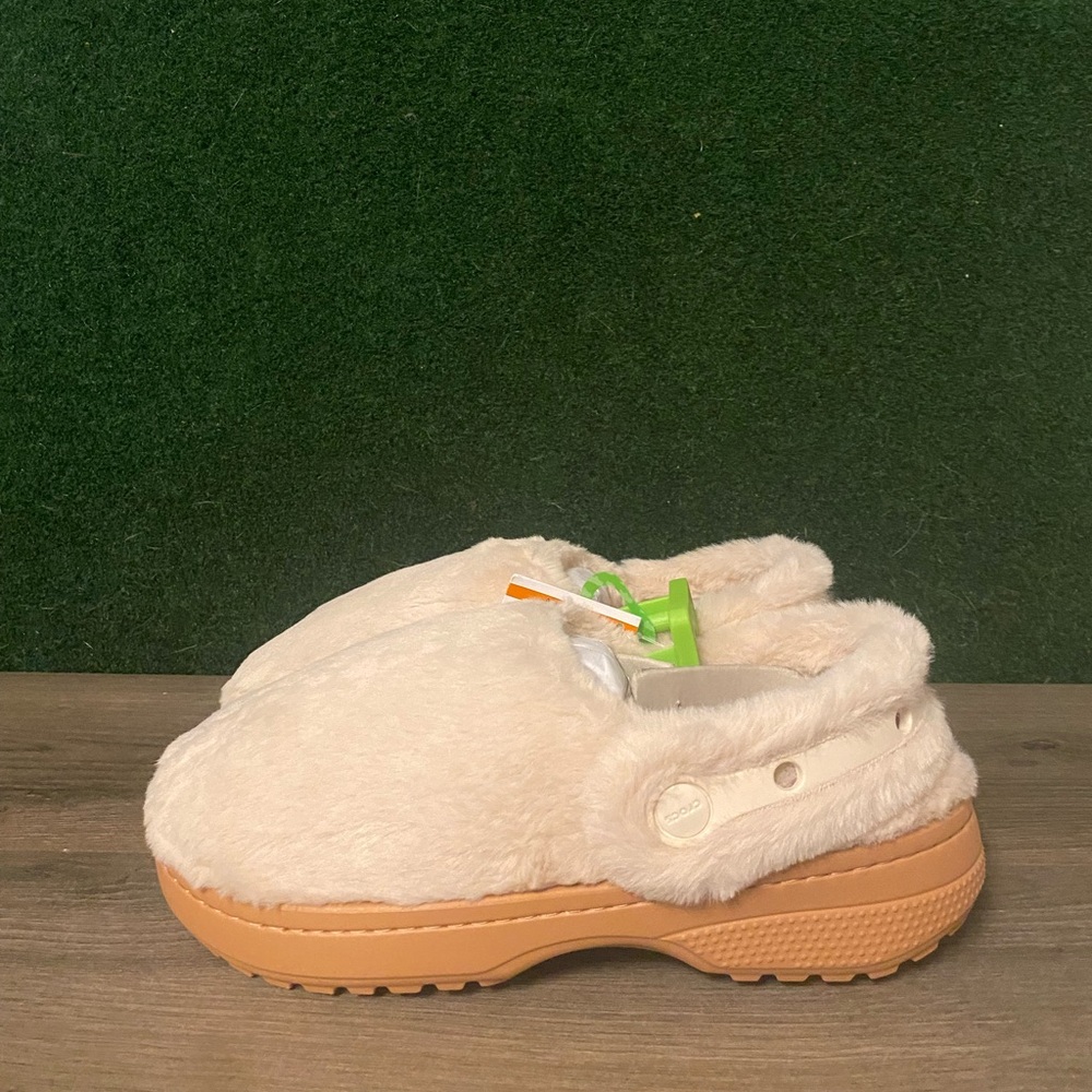 CROCS Plush Cream and Tan Mules Like New